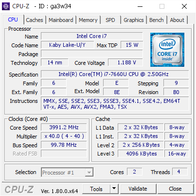 screenshot of CPU-Z validation for Dump [ga3w34] - Submitted by  MajinGotan  - 2017-07-29 07:30:43