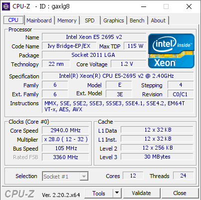 screenshot of CPU-Z validation for Dump [gaxlg8] - Submitted by  Anonymous  - 2026-07-06 02:57:28