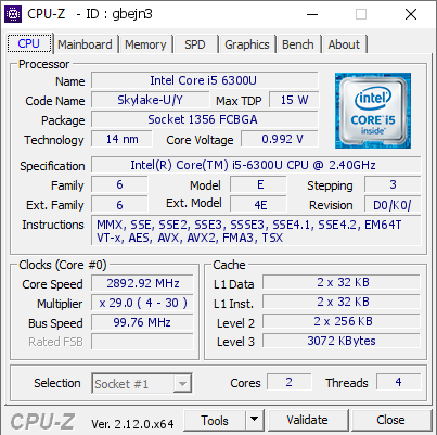 screenshot of CPU-Z validation for Dump [gbejn3] - Submitted by  WIN6  - 2024-12-02 11:58:38