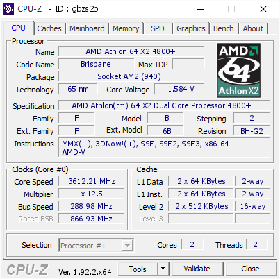 screenshot of CPU-Z validation for Dump [gbzs2p] - Submitted by  isulk  - 2020-06-28 19:36:40