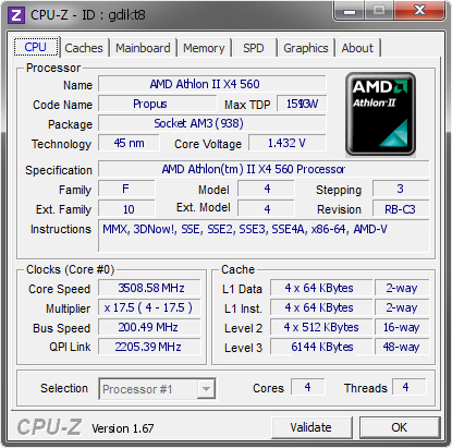 screenshot of CPU-Z validation for Dump [gdikt8] - Submitted by  USER-PC  - 2014-08-09 10:08:42