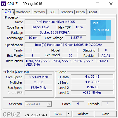screenshot of CPU-Z validation for Dump [gdk016] - Submitted by  VM-SERVER  - 2023-04-09 12:10:38