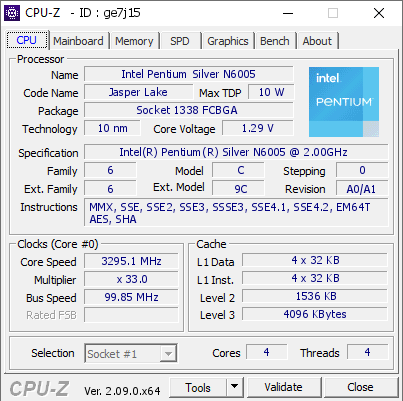 screenshot of CPU-Z validation for Dump [ge7j15] - Submitted by  Anonymous  - 2024-06-25 19:04:58