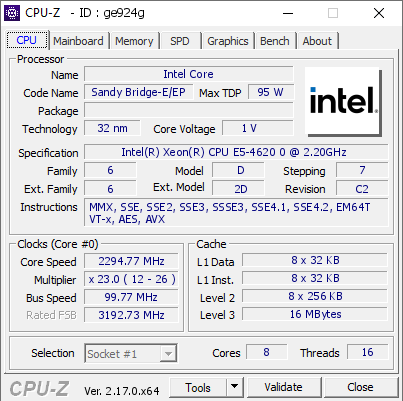 screenshot of CPU-Z validation for Dump [ge924g] - Submitted by  xhoba  - 2025-11-28 21:42:13