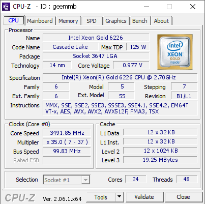 screenshot of CPU-Z validation for Dump [geemmb] - Submitted by  Anonymous  - 2023-08-27 15:01:41