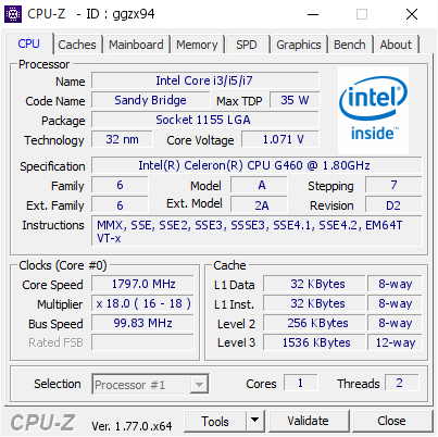 screenshot of CPU-Z validation for Dump [ggzx94] - Submitted by  Anonymous  - 2016-09-29 09:19:25