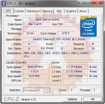 screenshot of CPU-Z validation for Dump [ghgwzz] - Submitted by  MY_PC  - 2015-04-28 17:04:39