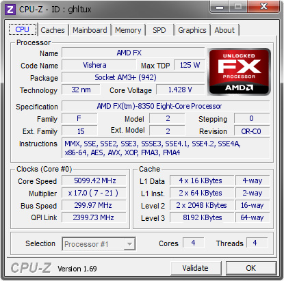 screenshot of CPU-Z validation for Dump [ghltux] - Submitted by  dogma82  - 2014-04-07 19:04:50