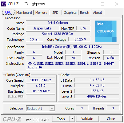screenshot of CPU-Z validation for Dump [ghpevw] - Submitted by  Anonymous  - 2024-04-19 11:09:38