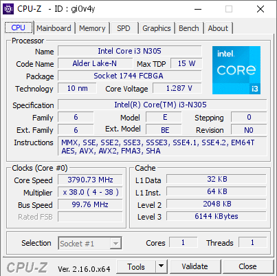 screenshot of CPU-Z validation for Dump [gi0v4y] - Submitted by  SUELLENCRUZ  - 2025-07-15 17:32:22