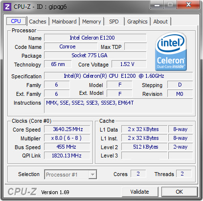 screenshot of CPU-Z validation for Dump [gipqg6] - Submitted by  QuickFast  - 2014-06-06 22:06:37