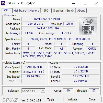 screenshot of CPU-Z validation for Dump [gj4jbf] - Submitted by  PASAM  - 2024-04-25 06:09:16