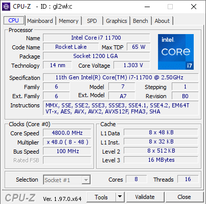 screenshot of CPU-Z validation for Dump [gl2wkc] - Submitted by  DESKTOP-97E2NK5  - 2021-11-12 10:32:57