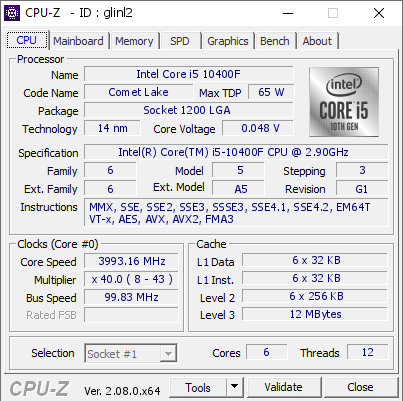 screenshot of CPU-Z validation for Dump [glinl2] - Submitted by  KIRIGAYK  - 2024-04-17 16:07:57