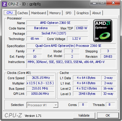 screenshot of CPU-Z validation for Dump [gp8pfq] - Submitted by  HOMEBOY87-Opteron  - 2015-01-13 03:01:29