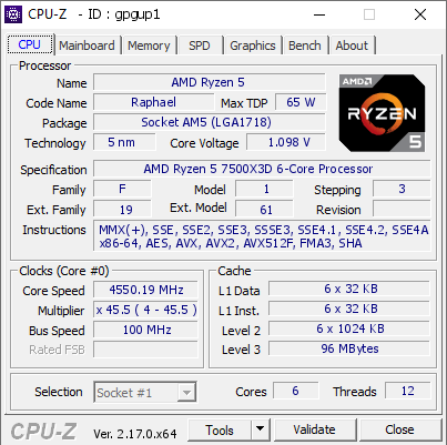 screenshot of CPU-Z validation for Dump [gpgup1] - Submitted by  Theotime  - 2026-01-30 00:43:23