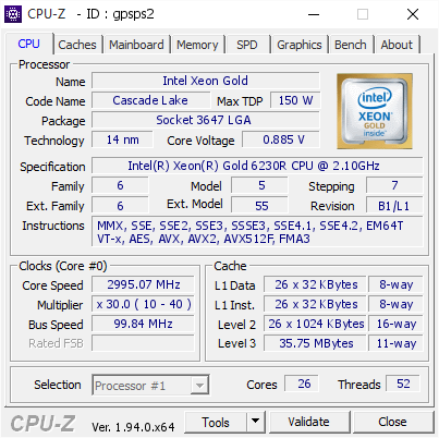screenshot of CPU-Z validation for Dump [gpsps2] - Submitted by  Anonymous  - 2021-01-01 04:11:42