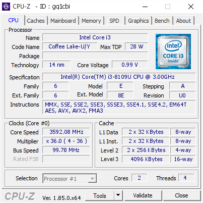 screenshot of CPU-Z validation for Dump [gq1cbi] - Submitted by  DESKTOP-IQVGU3J  - 2019-04-01 16:56:36