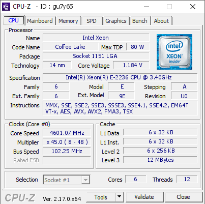 screenshot of CPU-Z validation for Dump [gu7y65] - Submitted by  Anonymous  - 2026-06-17 16:15:41