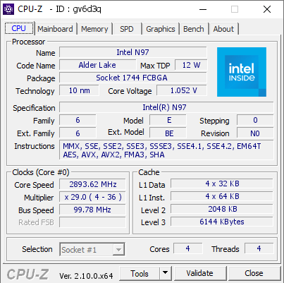 screenshot of CPU-Z validation for Dump [gv6d3q] - Submitted by  Anonymous  - 2024-07-17 23:04:38