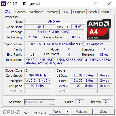 screenshot of CPU-Z validation for Dump [gwdizt] - Submitted by  Anonymous  - 2017-05-22 18:19:46