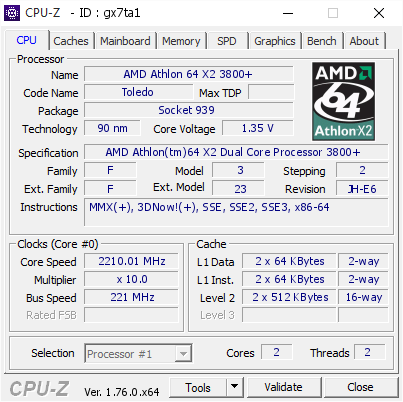 screenshot of CPU-Z validation for Dump [gx7ta1] - Submitted by  FAMILY-PC  - 2016-04-23 23:43:55