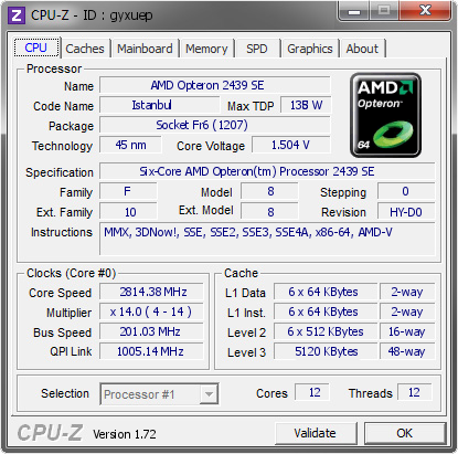 screenshot of CPU-Z validation for Dump [gyxuep] - Submitted by  tim  - 2015-05-03 14:05:52