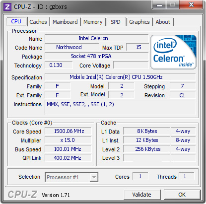 screenshot of CPU-Z validation for Dump [gzbxrs] - Submitted by  PAL  - 2014-12-05 20:12:05