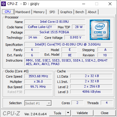 screenshot of CPU-Z validation for Dump [gzqjiy] - Submitted by  Anonymous  - 2023-02-07 18:03:01