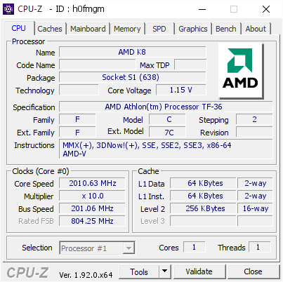 screenshot of CPU-Z validation for Dump [h0fmgm] - Submitted by  JUANPABLONA-PC  - 2020-08-05 19:48:28