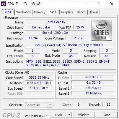 screenshot of CPU-Z validation for Dump [h3ay8t] - Submitted by  Razer  - 2024-05-31 21:14:22