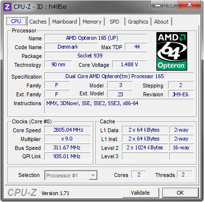 screenshot of CPU-Z validation for Dump [h495xr] - Submitted by  ZamricOpty  - 2014-11-02 15:11:30