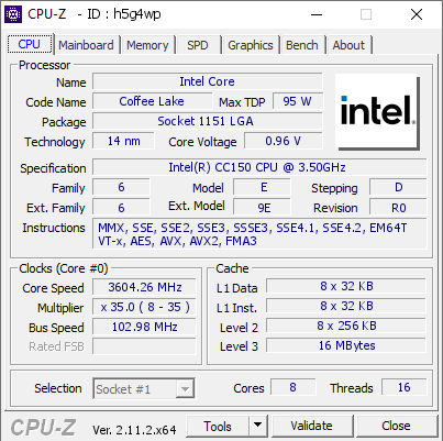 screenshot of CPU-Z validation for Dump [h5g4wp] - Submitted by  TECHFORGE  - 2024-11-26 08:23:02