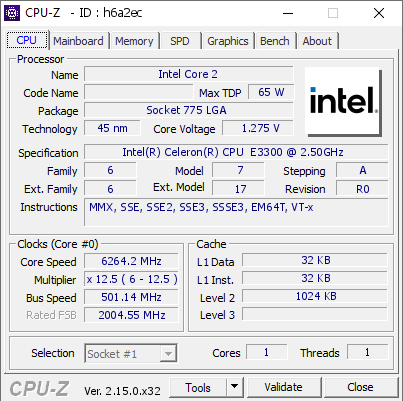 screenshot of CPU-Z validation for Dump [h6a2ec] - Submitted by  Luumi  - 2026-01-14 21:25:20