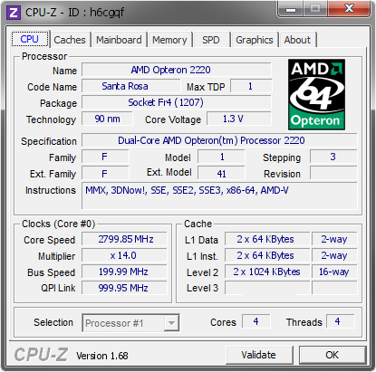 screenshot of CPU-Z validation for Dump [h6cgqf] - Submitted by  HP-XW9400-AMD  - 2014-01-12 06:01:50