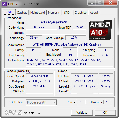 screenshot of CPU-Z validation for Dump [h6l828] - Submitted by  DigLog  - 2013-11-21 17:11:21