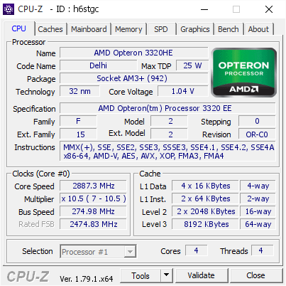 screenshot of CPU-Z validation for Dump [h6stgc] - Submitted by  Anonymous  - 2017-06-25 19:16:29