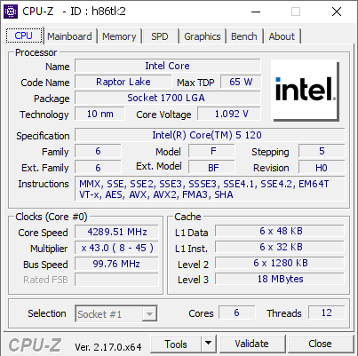 screenshot of CPU-Z validation for Dump [h86tk2] - Submitted by  JAYSPC  - 2025-12-06 19:49:48