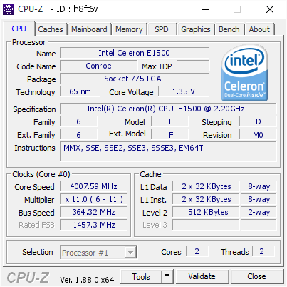 screenshot of CPU-Z validation for Dump [h8ft6v] - Submitted by  Obijuan83  - 2019-04-24 23:02:14