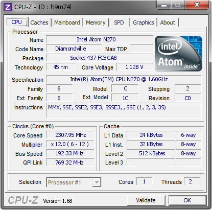 screenshot of CPU-Z validation for Dump [h9m74l] - Submitted by  Ribeirocross \"OverBR\"  - 2014-02-16 04:02:33