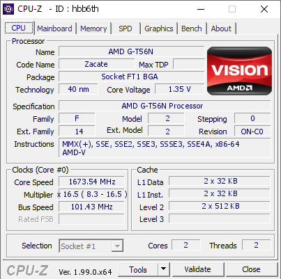 screenshot of CPU-Z validation for Dump [hbb6th] - Submitted by  DELL-WYSE  - 2022-01-28 04:09:58