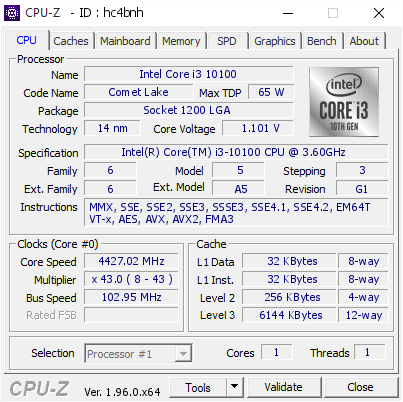 screenshot of CPU-Z validation for Dump [hc4bnh] - Submitted by  espo_sun  - 2021-07-25 14:19:28