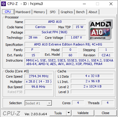 screenshot of CPU-Z validation for Dump [hcpmu3] - Submitted by  Anonymous  - 2022-11-15 18:06:05