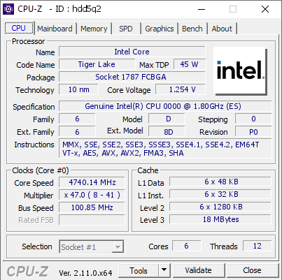 screenshot of CPU-Z validation for Dump [hdd5q2] - Submitted by  Anonymous  - 2024-09-29 01:27:46