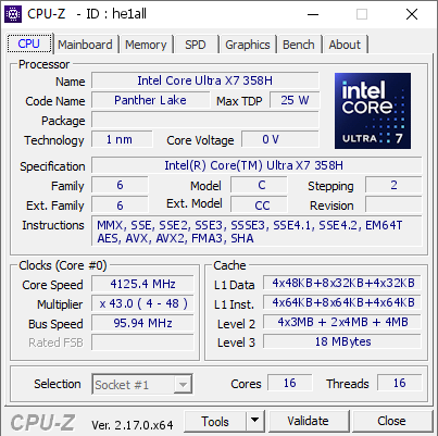 screenshot of CPU-Z validation for Dump [he1all] - Submitted by  CASE  - 2026-03-12 05:38:35