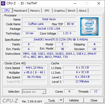 screenshot of CPU-Z validation for Dump [he7fwf] - Submitted by  Anonymous  - 2023-08-02 07:06:56