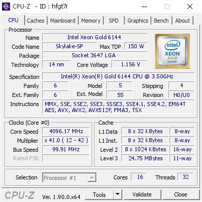 screenshot of CPU-Z validation for Dump [hfgt7r] - Submitted by    - 2019-11-03 18:52:02