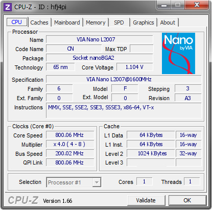 screenshot of CPU-Z validation for Dump [hfj4pi] - Submitted by  Ismael  - 2014-01-22 02:01:00