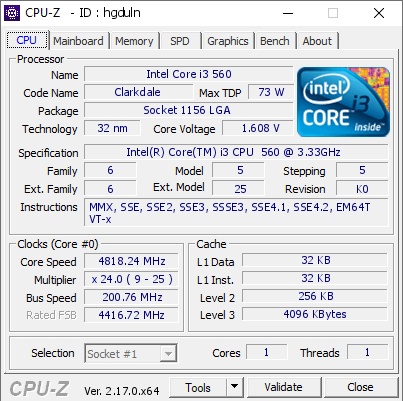 screenshot of CPU-Z validation for Dump [hgduln] - Submitted by  H.G.T 2002 MT/s i3-560   - 2026-02-19 02:07:17