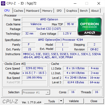 screenshot of CPU-Z validation for Dump [hgsj72] - Submitted by  Anonymous  - 2016-10-31 15:34:35